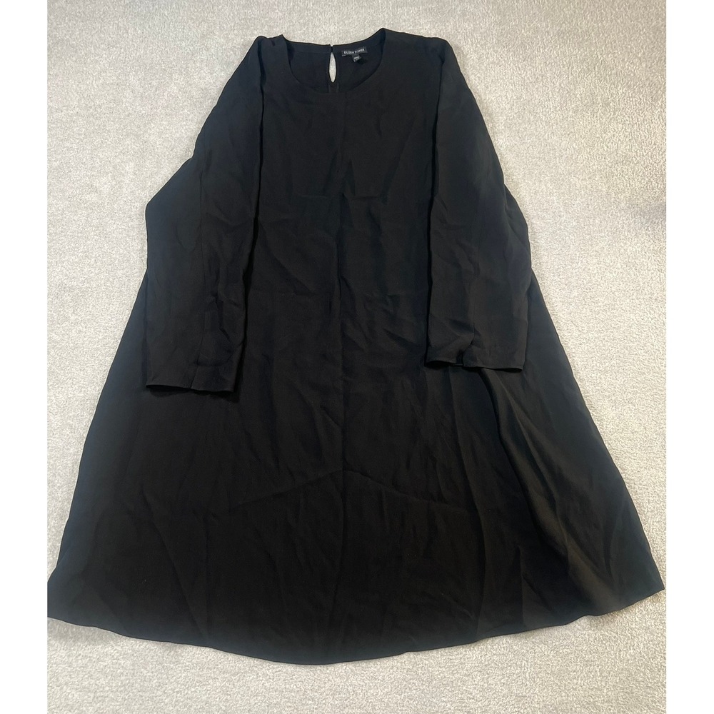 Eileen Fisher Womens Black 100% Silk Long Sleeve Shift Dress Large S17GC